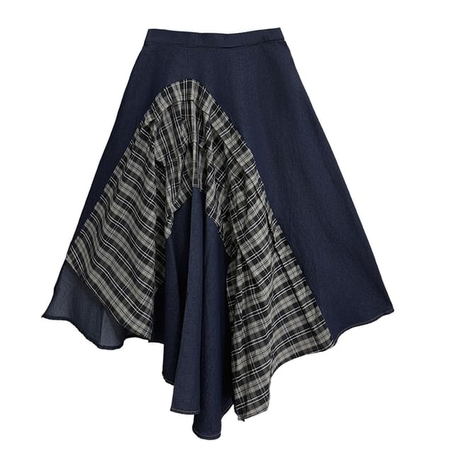 Asymmetric Plaid Maxi Skirt & Mock Neck Long-Sleeve Top