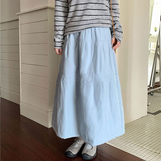 Plain Midi A-Line Skirt High Waist
