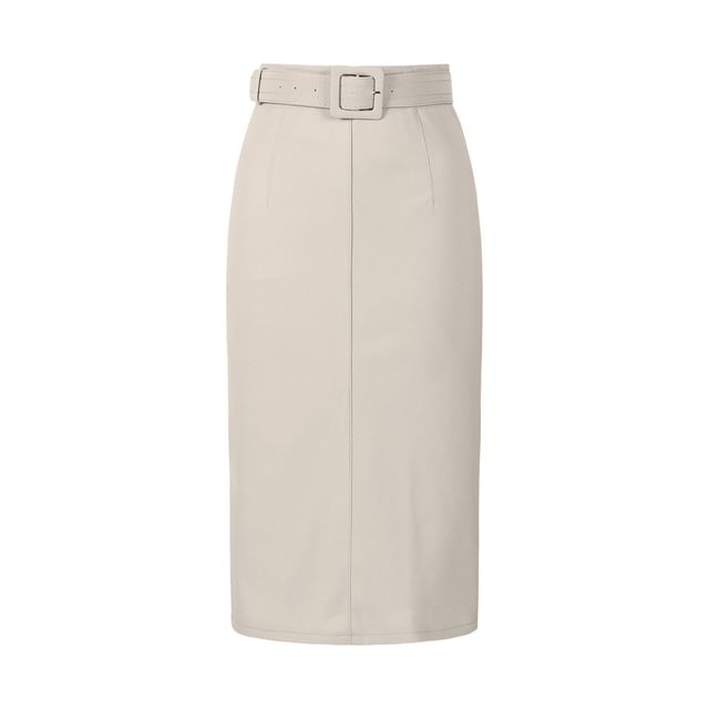 Mock Neck Tee and Belted Pencil Skirt Set