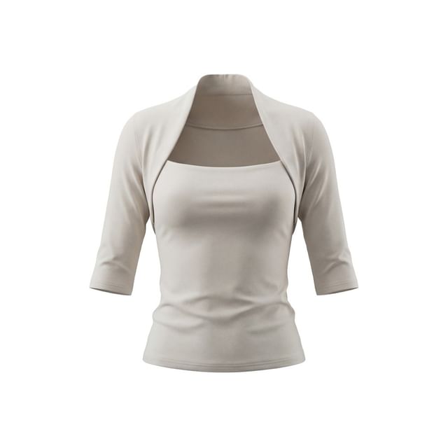 Square Neck Slim Tee with Elbow Sleeves