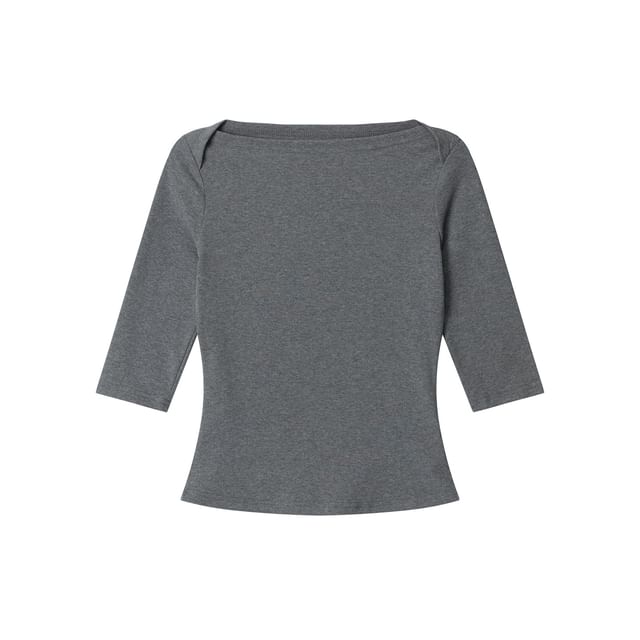 Boat Neck Slim Tee with Elbow Sleeves