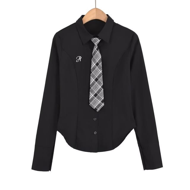 Rounded Hem Slim Shirt with Tie