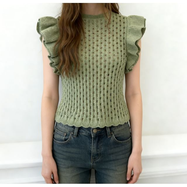 Ruffled Crochet Knit Tank