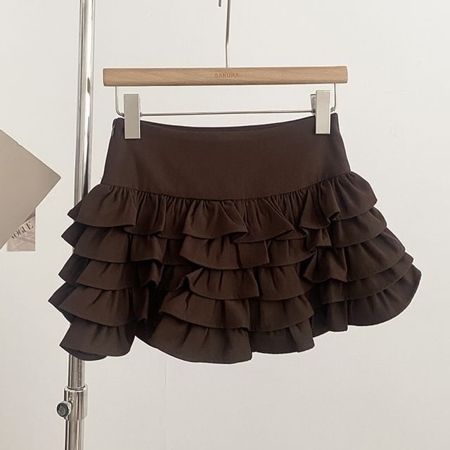Tiered Ruffle Mini A-Line Skirt High Waist