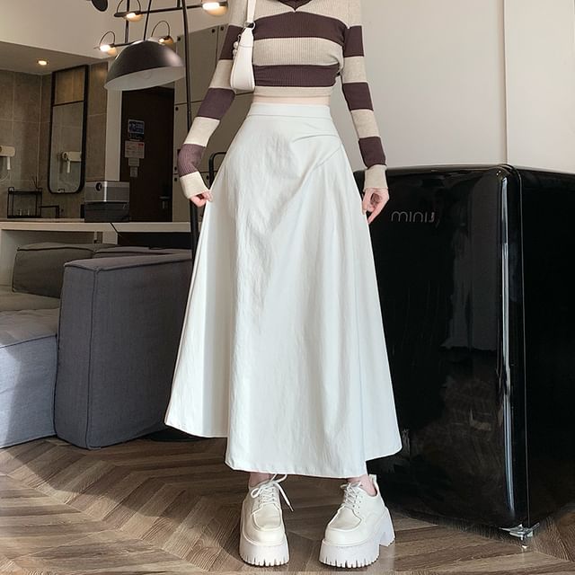 A-Line Midi Skirt with Shirred Waist