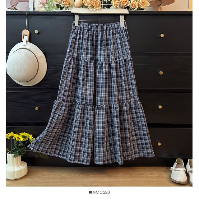 Plaid Maxi A-Line Skirt