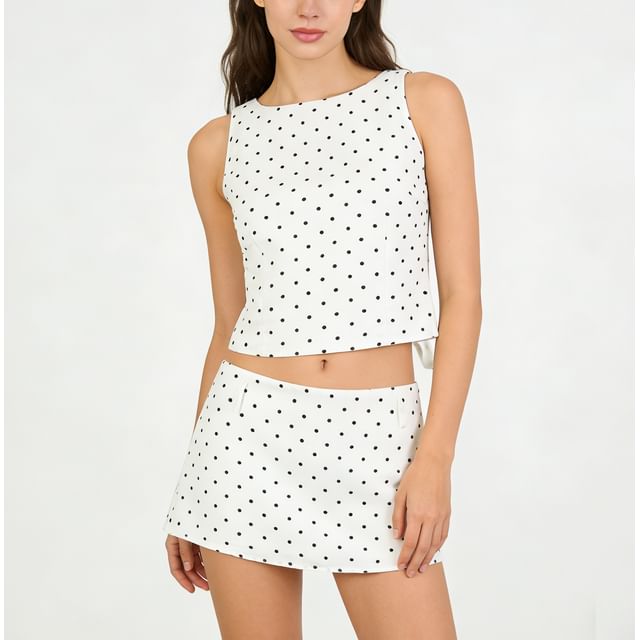 Dotted Open-Back Tank Top and Mini Skirt Set