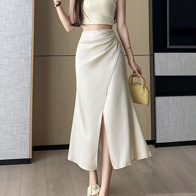 Ruched Mermaid Skirt with Slit