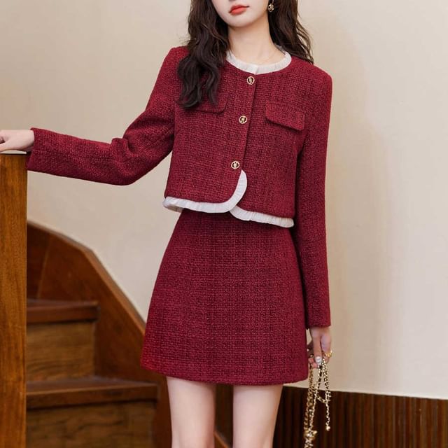 Tweed Crop Jacket and Mini A-Line Skirt Set