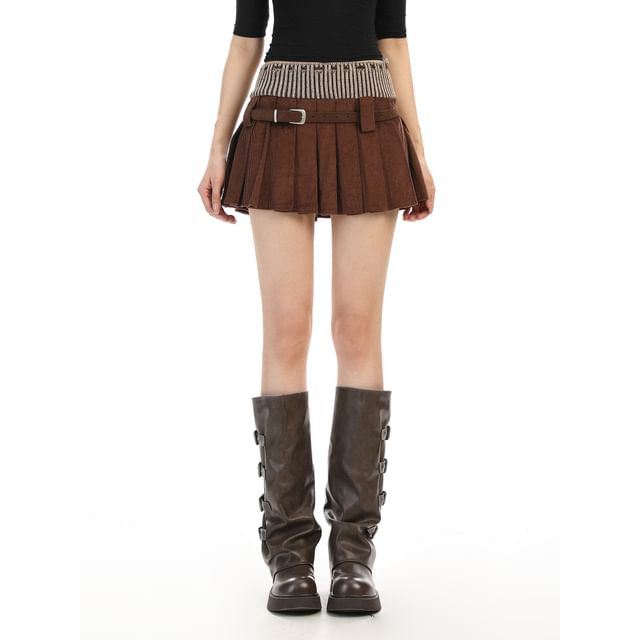 Corduroy Mini Pleated Skirt - Mid Waist