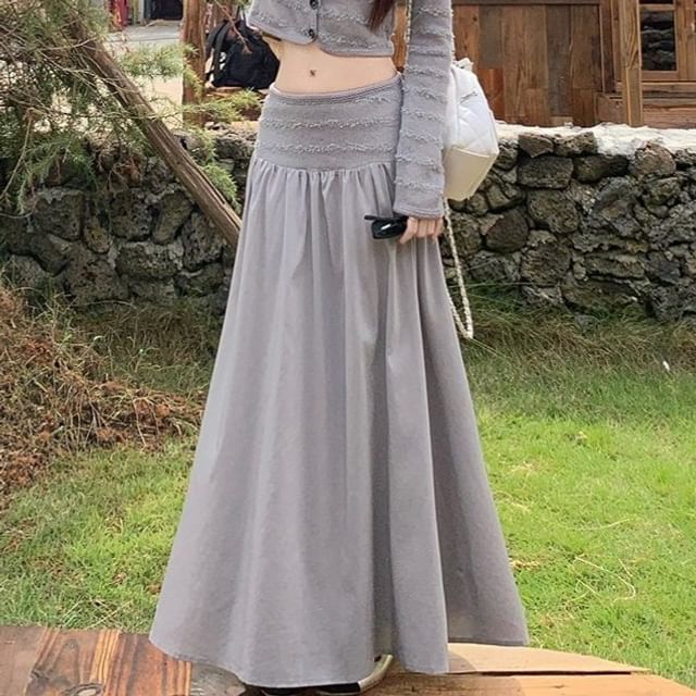 Round Neck Knit Crop Top & Panel Maxi Skirt