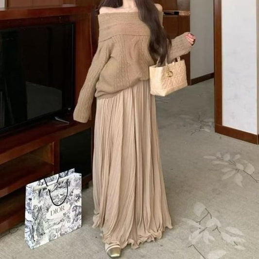 Cable Knit Sweater & Maxi A-Line Skirt Set