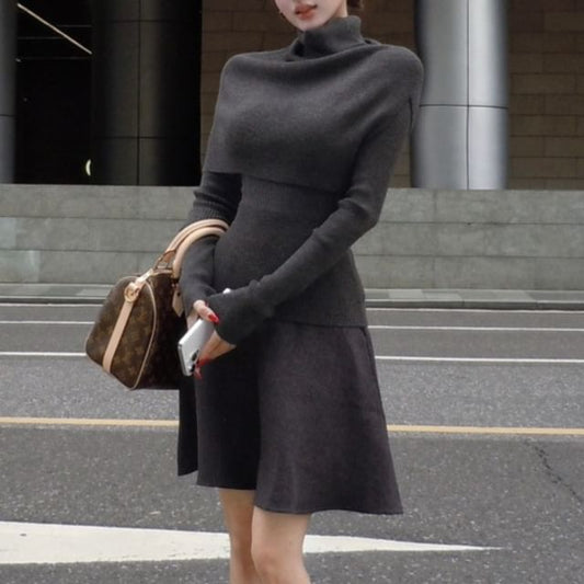 Capelet & Knit Top & Mini A-Line Skirt Set