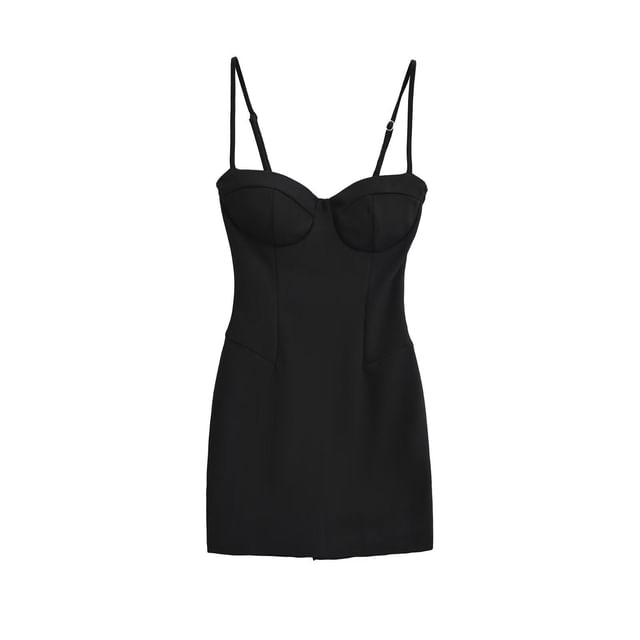 Spaghetti Strap Sweetheart Neckline Plain Mini Bodycon Dress