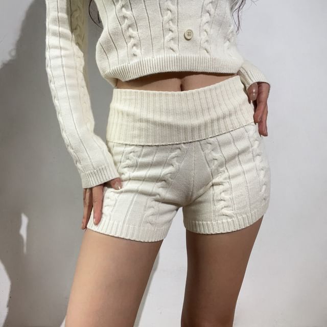 Long-Sleeve Knit Crop Top & Hot Pants