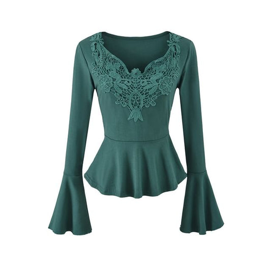 Lace Panel Peplum V-Neck Tee