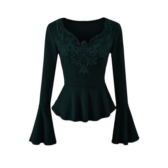 Lace Panel Peplum V-Neck Tee