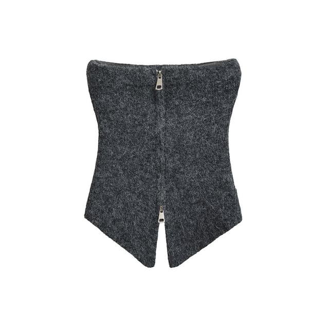 Cropped Knit Tube Top with Side Slit and Zip