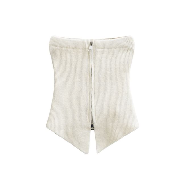 Cropped Knit Tube Top with Side Slit and Zip