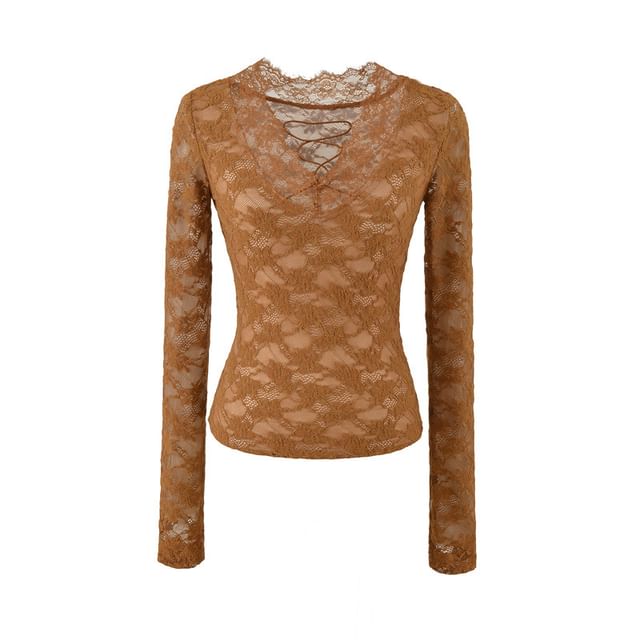 Lace V-Neck Slim Crop Top
