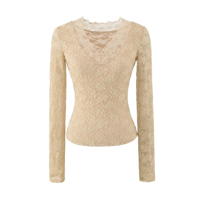 Lace V-Neck Slim Crop Top