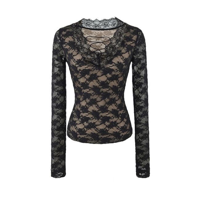 Lace V-Neck Slim Crop Top