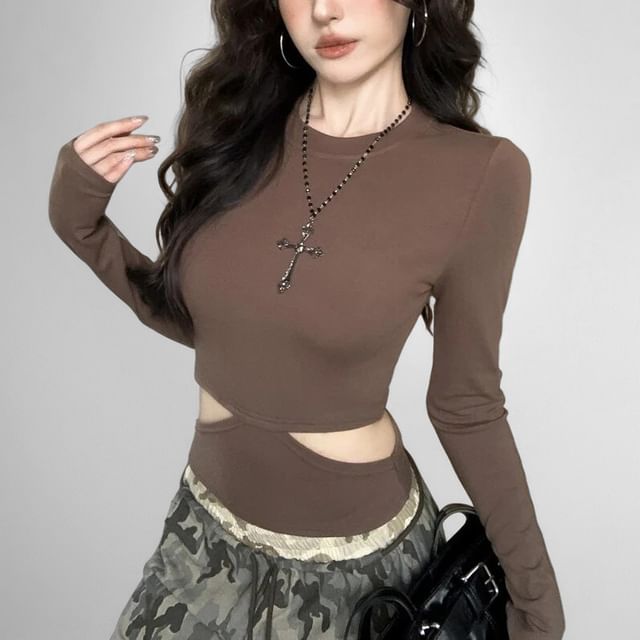 Slim Fit Cutout Crew Tee with Long Sleeves