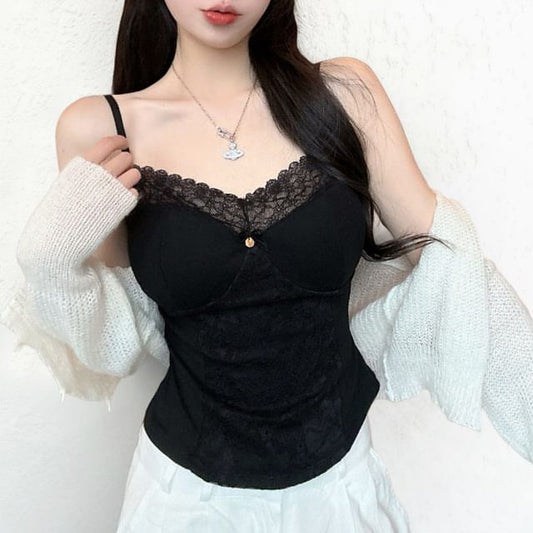 Lace Trim V-Neck Padded Crop Camisole