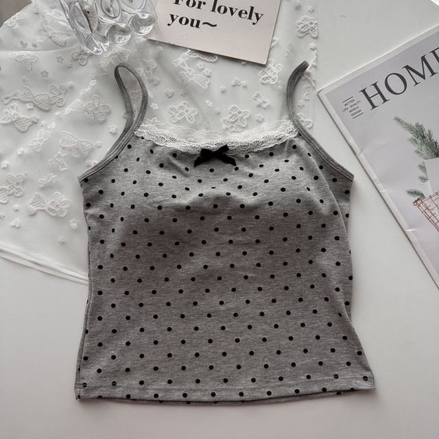 Dotted Lace Trim Scoop Neck Fitted Camisole