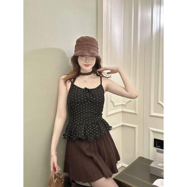 Polka Dot Camisole with Ruffled Hem and Scoop Neckline