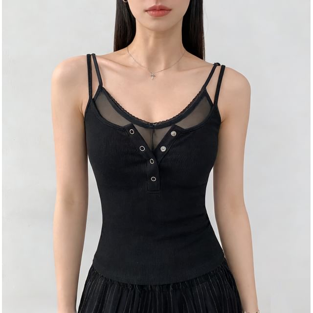 Mesh Insert Faux Layered Slim Camisole