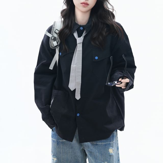 Oversized Collared Long-Sleeve Shirt