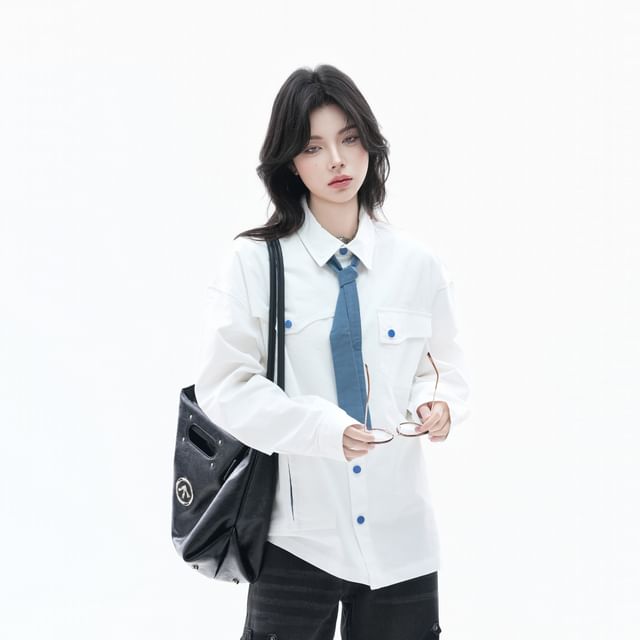 Oversized Collared Long-Sleeve Shirt