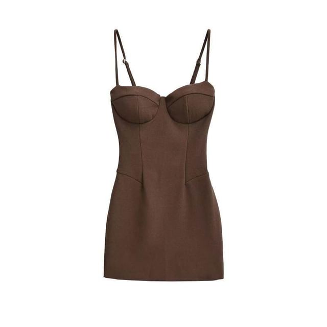 Spaghetti Strap Sweetheart Neck Plain Mini Bodycon Dress