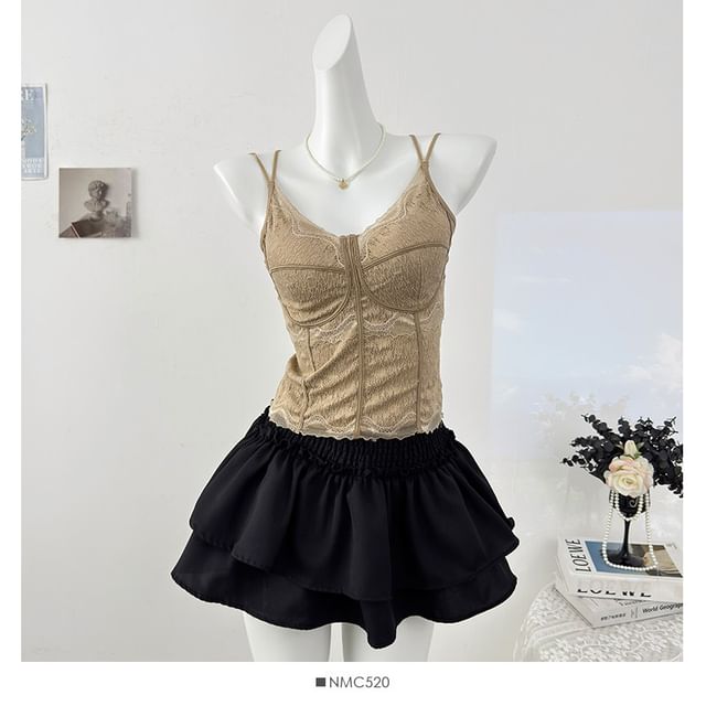 V-Neck Lace Padded Slim-Fit Camisole Top