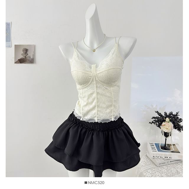 V-Neck Lace Padded Slim-Fit Camisole Top