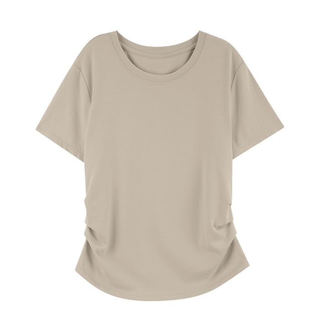 Ruched Round Neck Tee with Short Sleeves