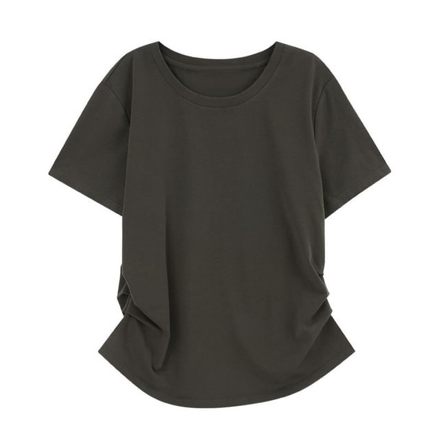 Ruched Round Neck Tee with Short Sleeves