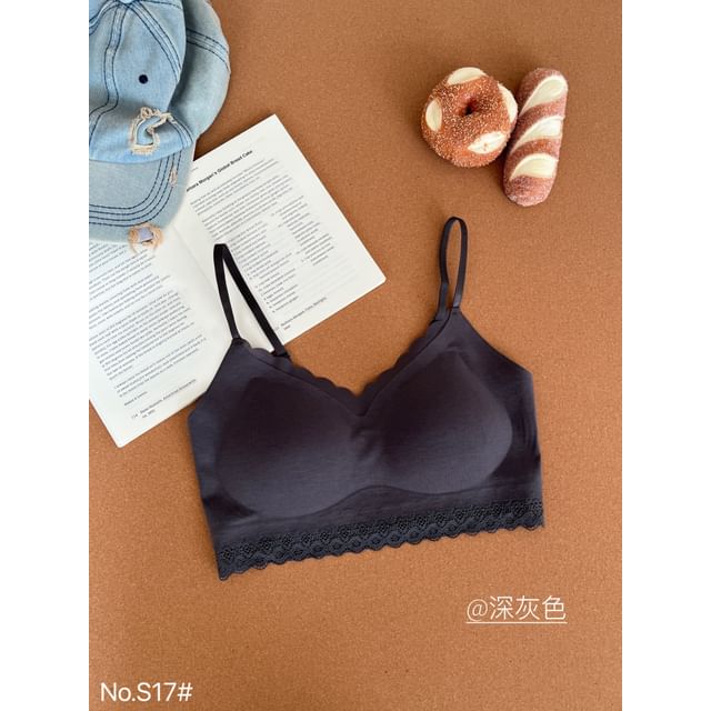 V-Neck Lace Trim Bra Top