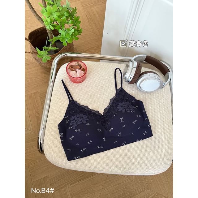 V-Neck Lace Panel Bra Top