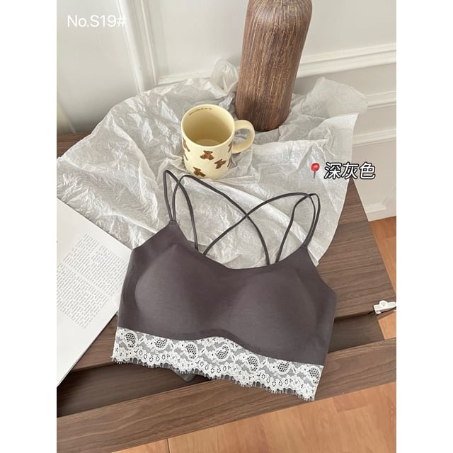 Halter Neck Lace Panel Open Back Bra Top