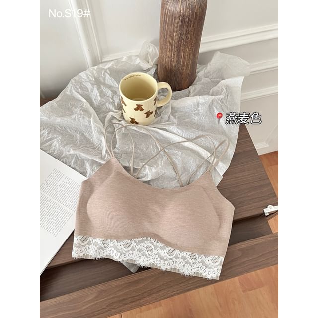 Halter Neck Lace Panel Open Back Bra Top
