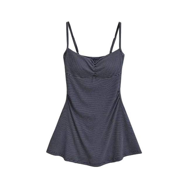 Set: Spaghetti Strap Striped Mini A-Line Dress + Shorts