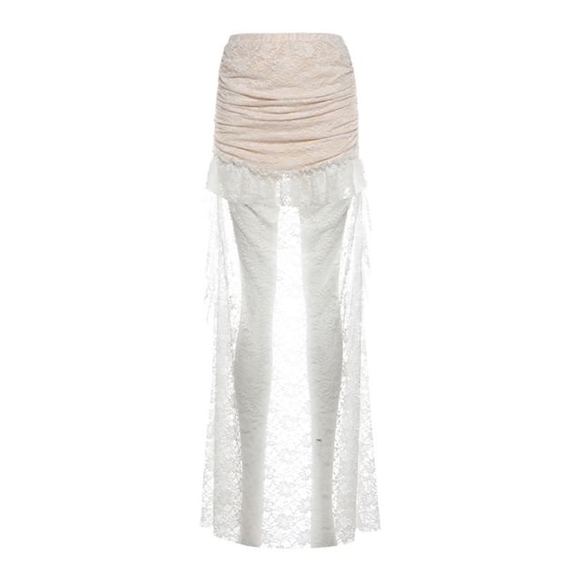 Sleeveless Lace Crop Top with Low Waist High Low Skirt