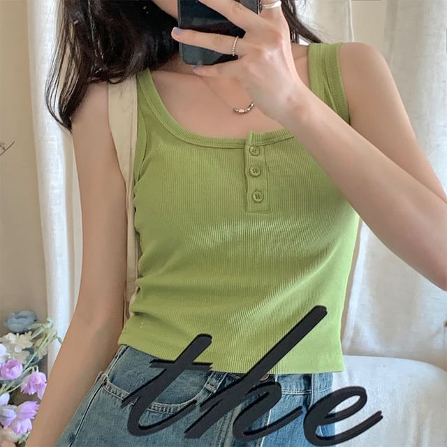 Buttoned Scoop Neck Tank Top
