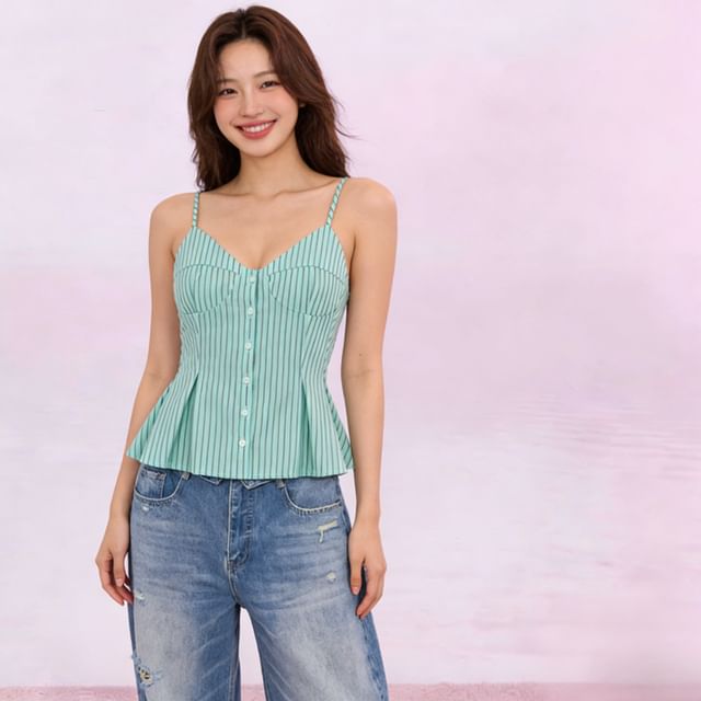 Pin-Striped V-Neck Sleeveless Blouse