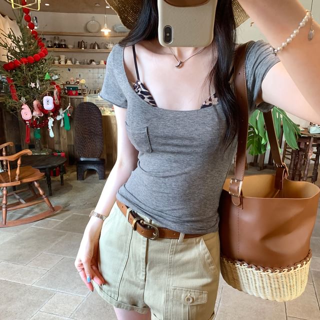 Scoop Neck Long Sleeve Basic Tee