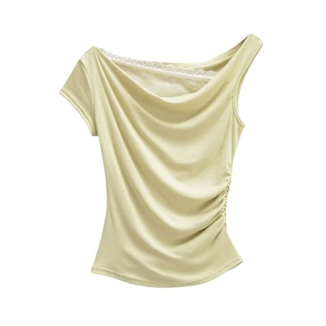 Off-Shoulder Asymmetrical Lace Crop Tee Short Sleeve