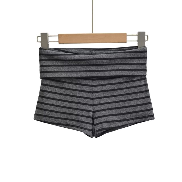 Halter Neck Striped Backless Crop Top with Low-Rise Shorts