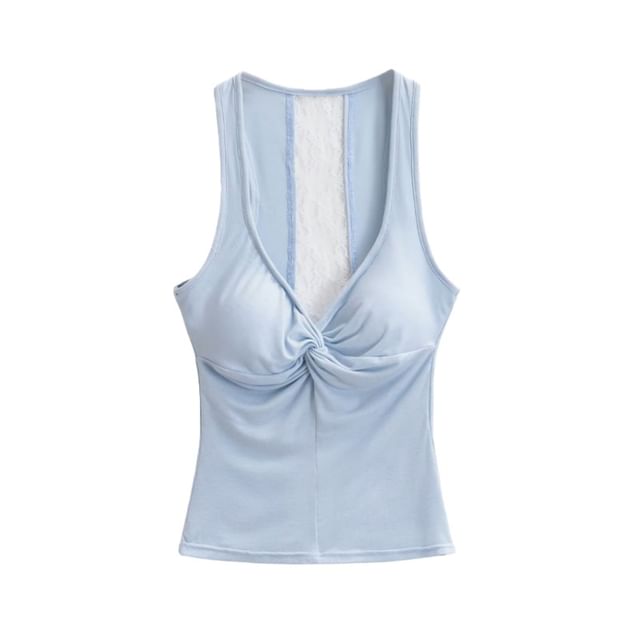V-Neck Lace Trim Padded Crop Tank